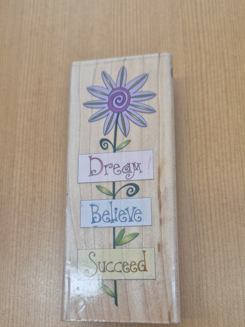 Inspirational Rubber Stamp Purple Floral "Dream Believe Succeed" By Inkadinkadoo